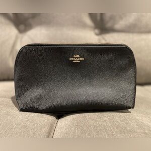 Coach Black Textured Leather Toiletries Bag